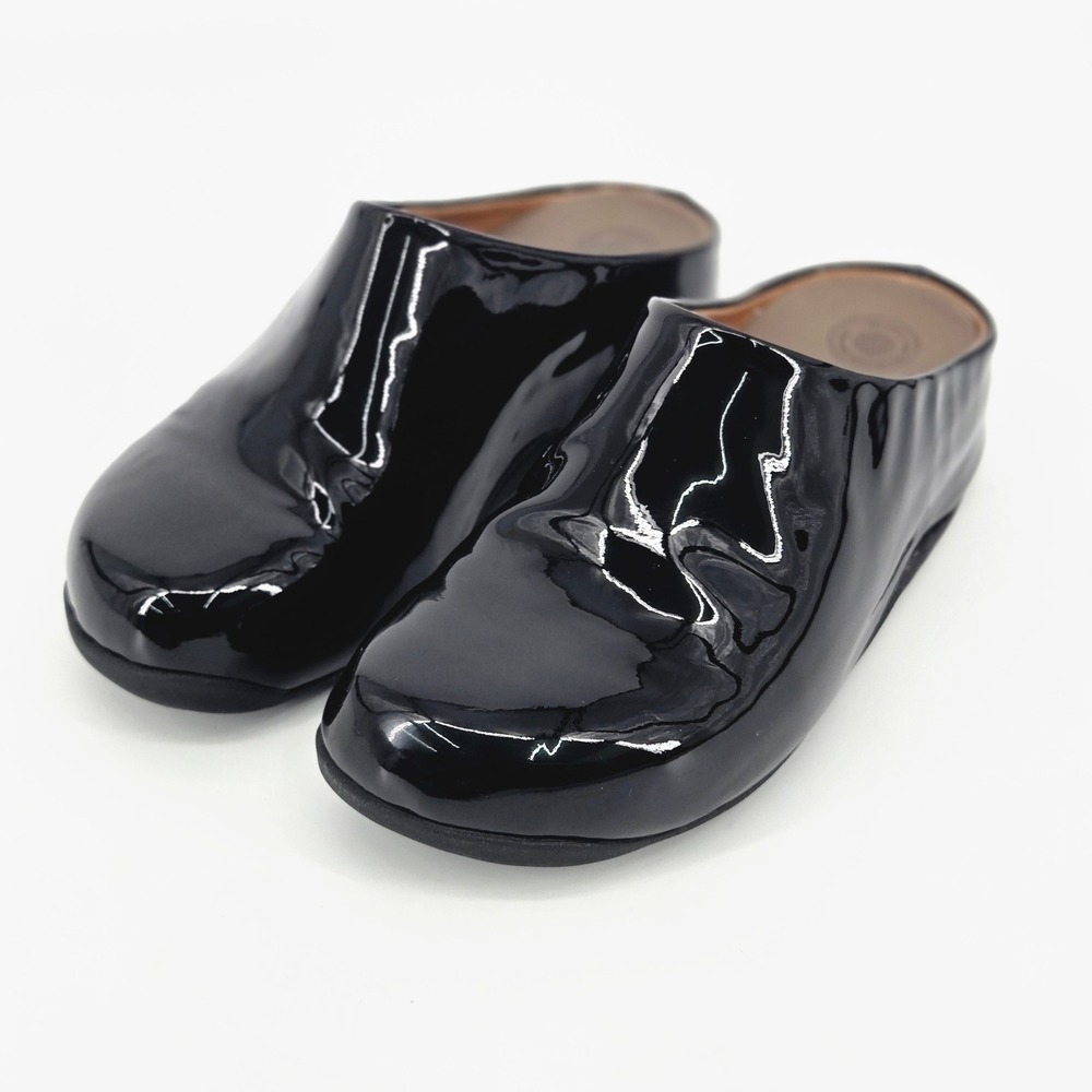 FitFlop Shuv Black Patent Leather Clog Backless Comfort Slip On Mules Women 6 W6